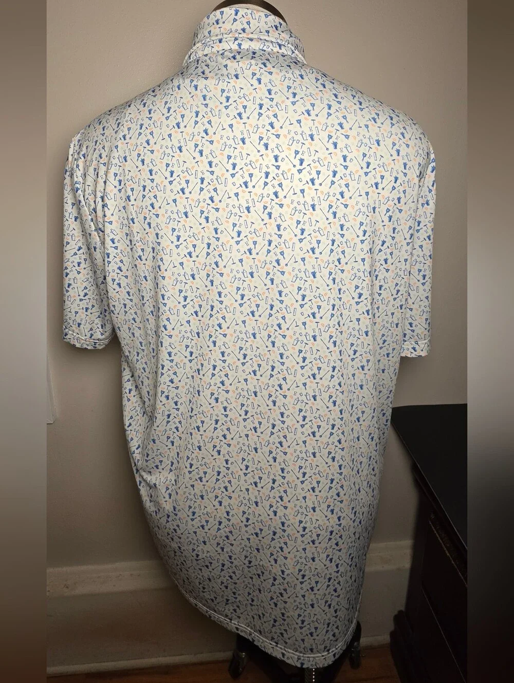 RLX Ralph Lauren White Polo with Blue & Orange Mini Print